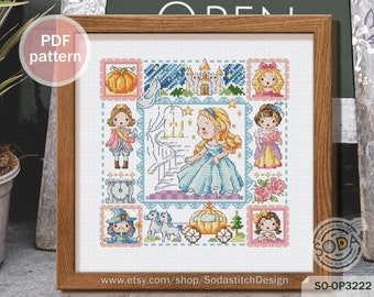 Cross Stitch Pattern pdf Fairy tale Story book Prince Princess Modern , SO-OP3222 'Cinderella'