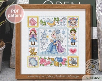 Patrón de punto de cruz en PDF, Libro de cuentos de hadas moderno, SO-OP3228 'La Reina de las Nieves'