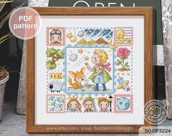 Patrón de punto de cruz en PDF, cuento de hadas moderno, SO-OP3224 'El Principito'