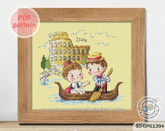 World Tour Cross stitch pattern,Italy Journey Travel Trip Culture Modern Instant download pdf counted chart,SO-OPG1394 'World Tour_Italy'