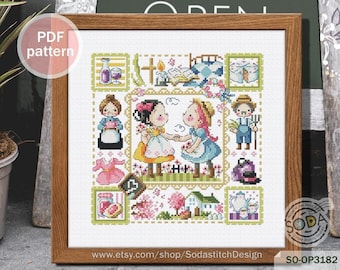 Patrón de punto de cruz en PDF, Libro de cuentos de hadas moderno, SO-OP3182 'Ana de las Tejas Verdes'