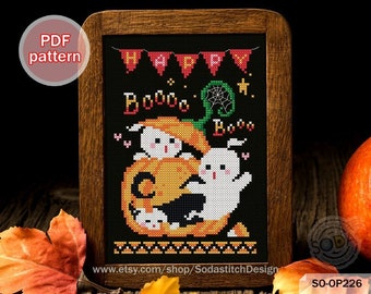 Patrón de punto de cruz en PDF Fantasma Otoño Moderno, SO-OP226 'Fantasma de Calabaza'