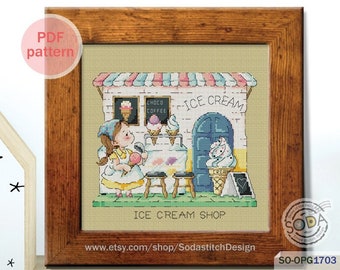 Cross Stitch Pattern pdf Modern, SO-OPG1703 'Pop-up Store_ICE CREAM SHOP'