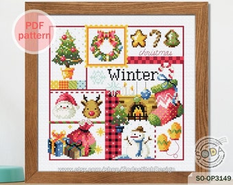 Four Seasons WINTER Cross Stitch Pattern,Sampler PDF Cross Stitch chart,Counted Cross Stitch pattern,SO-OP3149 'Four Seasons_WINTER'