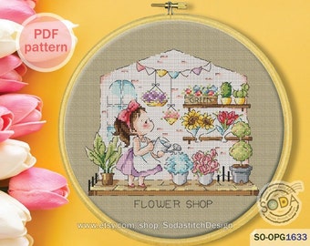 Cross Stitch Pattern pdf Florist Plant Modern, SO-OPG1633 'Pop-up Store_FLOWER SHOP'