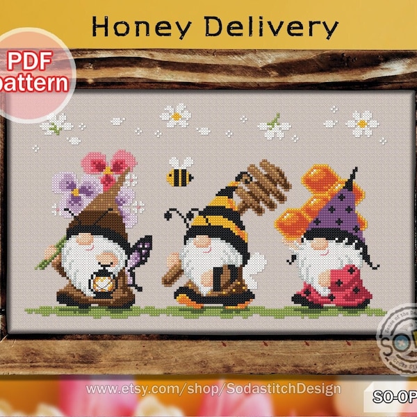 Kreuzstich Muster pdf Wichtel Biene Fee Elfe Pixie Serie Modern, SO-OP2141 'Honiglieferung'