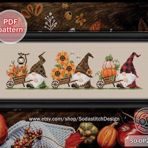 Cross Stitch Pattern pdf Gnome Autumn Fall Pumpkin Sunflower Fairy Sprite Elf Simple Easy for Beginner Counted,SO-OP2115 &#39;Autumn Gnome&#39;