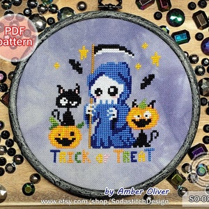 Halloween Cross Stitch Pattern pdf Skull Pumpkin Black Cat Chart Counted Instant PDF Download,SO-OP126 &#39;Halloween Party&#39;