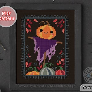 Halloween-kruissteekpatroon, pompoen schattig eenvoudig seizoen herfst herfst vakantie modern pdf download getelde grafiek, SO-OP229 'pompoen vogelverschrikker'