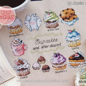 Cross Stitch Pattern PDF Cup Cakes Cookie Dessert Modern Instant PDF Download Chart Grid Scheme, SO-OP3131 'Cup Cakes'