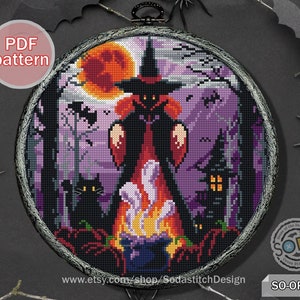 Halloween cross stitch pattern pdf Autumn Fall Pumpkin Anniversary Season Modern pdf Download Counted ,SO-OP241 &#39;Halloween Witch&#39;