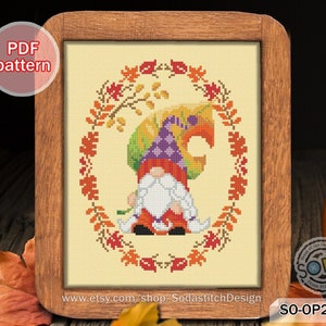 Kabouter kruissteekpatroon, Halloween seizoen herfst herfst elfenfee modern pdf Download getelde grafiek, SO-OP233B 'collector Fallen Leaves'