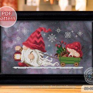 Cross Stitch Pattern pdf Christmas Gnome Fairy Elf Pixie Winter Funny for Beginner Modern Counted Instant Download,SO-OP262 'Winter Gnome'