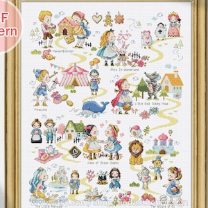 Cross Stitch Pattern,Prince Queen Princess Mermaid Anne Wizard OZ Story book Modern Instant pdf Download Chart,SO-OPG130 &#39;Fairy Tale Land 1&#39;