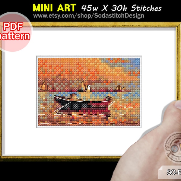 by Homer,Mini Small Tiny Famous Paintings Masterpiece Artwork Cross stitch pattern pdf download,SO-FA36 'Gloucester Harbor by Winslow Homer'