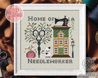 Patrón de punto de cruz en PDF, SO-OP2354 'Casa de la costurera'