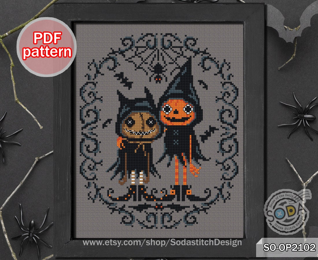 Cross Stitch Pattern Pdf Halloween Autumn Fall Pumpkin Witch Goth ...