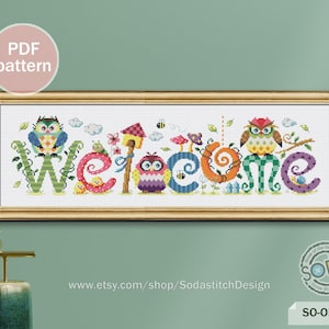 Cross Stitch Pattern pdf ,Cute For Beginner xstitch Grid Scheme Modern Instant pdf Download Counted,SO-OPG64 &#39;Welcome Owl&#39;