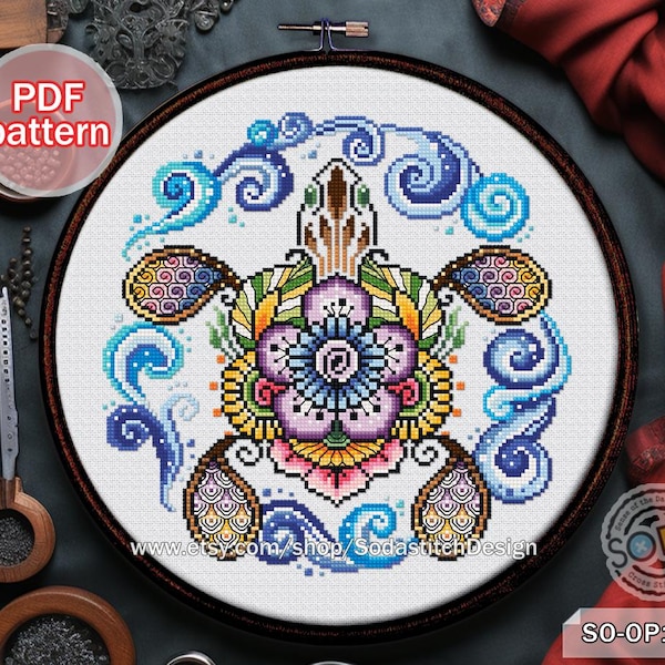 Kruissteekkaart pdf Animal Modern, SO-OP103 'HENNA-schildpad'
