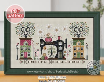 Patrón de punto de cruz en pdf, SO-OP2358 'Casa de la costurera'