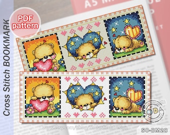 Cross Stitch Pattern pdf Bookmark, SO-BM28 'Baby Bears'