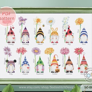Kruissteekpatroon pdf 12 maanden kabouter Fairy Sprite Garden Modern pdf Download getelde grafiek, SO-BF13 'Birth Month Flower'