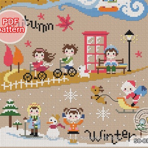 Cross Stitch Pattern Pdf Spring Summer Fall Autumn Winter Modern, SO ...