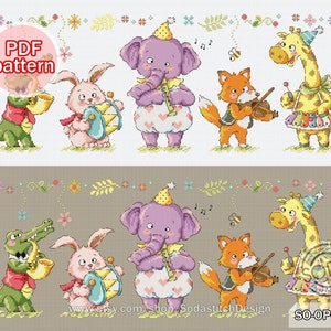 Kruissteekpatroon pdf schattig dier voor kussen kussen modern Instant pdf download counted,SO-OPG152 'Animal Band'