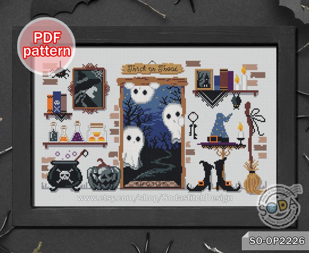 Cross Stitch Pattern Pdf Halloween Witch House Spooky Ghost Pumpkin ...