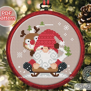Kreuzstich Stickmuster pdf Weihnachtsbaum Ornament Santa Modern, SO-OP2128E 'Der Weihnachtsmann kommt'