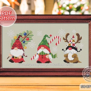 Cross Stitch Pattern pdf Gnome Fairy Elf Sprite Winter Christmas Funny Modern download counted,SO-OP246D 'Four Seasons of Gnome_Winter'