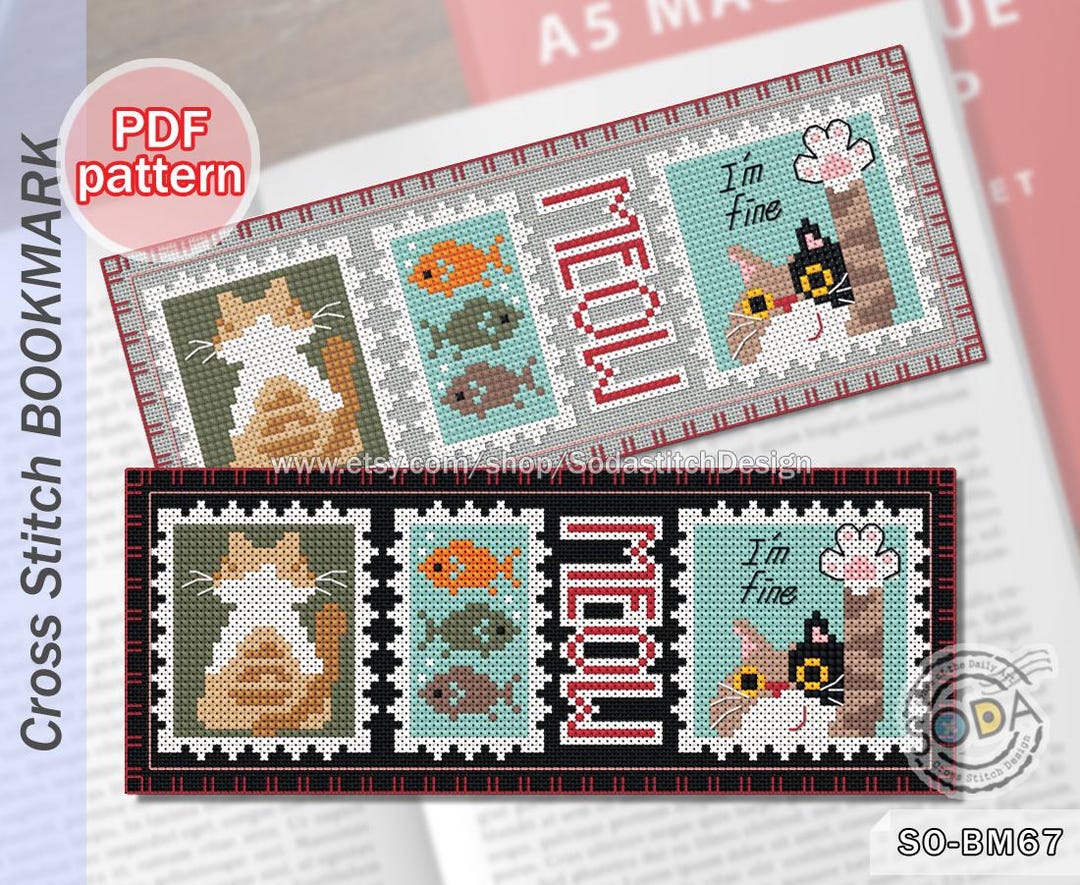 Cross Stitch Pattern Pdf Bookmark Reading Post Sampler Pet Modern, SO ...