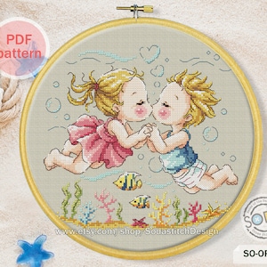 Kreuzstich Muster,Sea Kiss Lover Modern Instant pdf Download Zählvorlage,SO-OP3157 &#39;Bubble Kiss&#39;