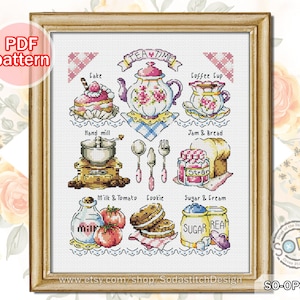 &quot;Kreuzstich Stickmuster &quot;&quot;Mini Tea Time&quot;&quot;, Teekanne Wohnzimmer Küche Dekor, SO-OP3121 Kreuzstichmuster, digitaler Download, Teekanne, Wohnzimmer, Küche&quot;