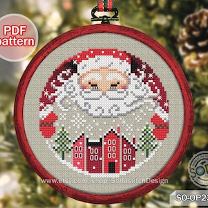 Cross Stitch Pattern pdf Christmas Winter Tree Ornament, SO-OP2330 &#39;Santa Village&#39;