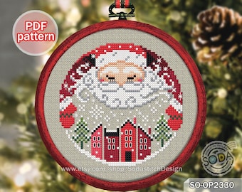Cross Stitch Pattern pdf Christmas Winter Tree Ornament, SO-OP2330 'Santa Village'