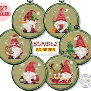 Cross Stitch Pattern pdf Tree Ornaments Fairy Elf Pixie Modern, SO-OP256 'Santa Gnome,BUNDLE'