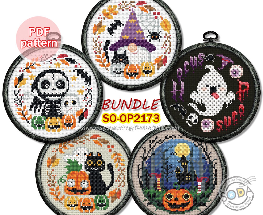 Halloween Cross Stitch Pattern Pdf Autumn Fall Pumpkin Ghost