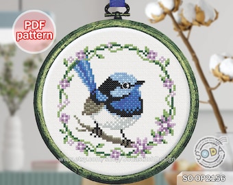 Cross Stitch Pattern pdf, SO-OP2156 'Fairy Wren'