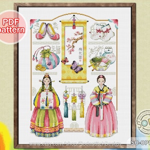 cross stitch pattern pdf Traditional Korean Culture Hanbok Counted Instant Download,SO-OPK1 &#39;Korean Traditional Cultural Heritage&#39;