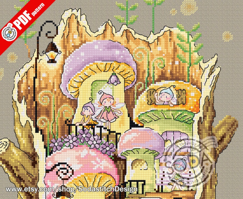 Cross Stitch Pattern Pdf Fairy Elf Pixie Mushroom House Home Modern, SO ...