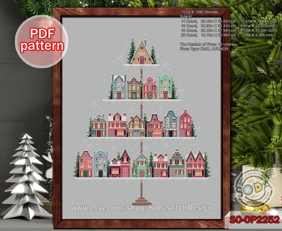 Cross Stitch Pattern Pdf Christmas Winter Town House Snow Tree Modern ...