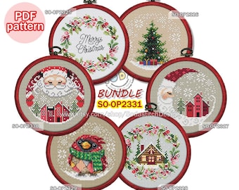Cross Stitch Pattern pdf Tree Ornaments Modern, SO-OP2331 'Santa and Christmas_BUNDLE'
