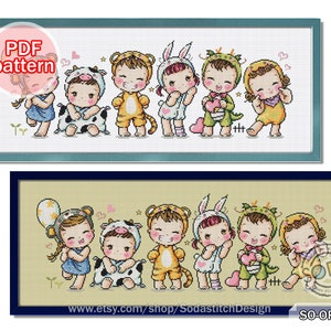 Cross Stitch Pattern pdf Mouse Cow Tiger Rabbit Dragon Snake Instant PDF Download,SO-OPG47 &#39;Animal Friends&#39;