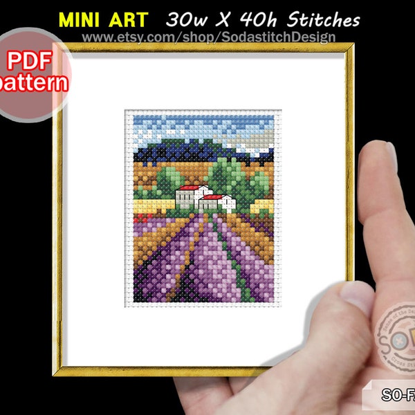 Mini Cross Stitch Pattern pdf Miniature Tiny Country Village Farm Modern Easy Simple for Beginner,SO-FA73 'Landscape 4'