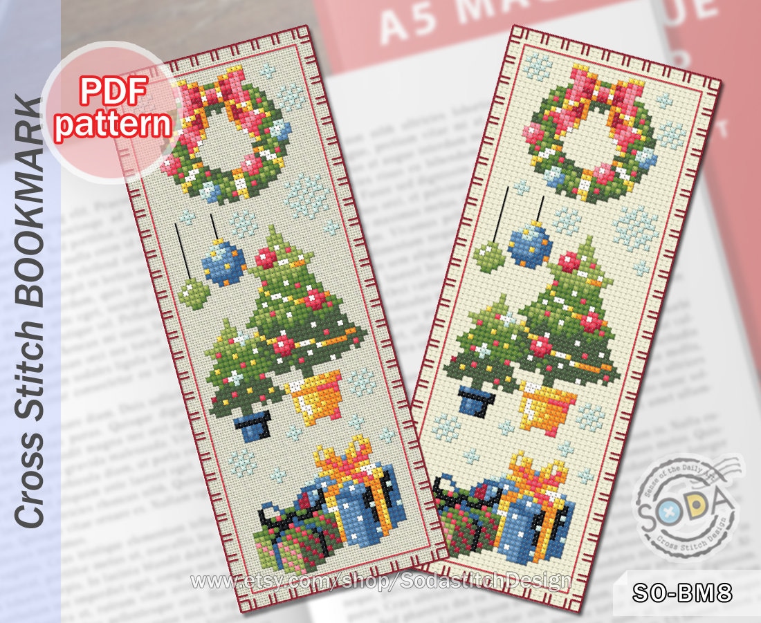 Cross Stitch Pattern Pdf Bookmark Reading Tree Winter, SO-BM8 'merry ...