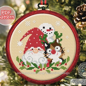 Christmas Cross Stitch Pattern pdf Santa Cat Snowman Snowflake Hoop Ornament Winter Easy for Beginner Download,SO-OP2128A &#39;Santa is coming&#39;