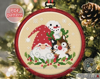 Christmas Cross Stitch Pattern pdf Santa Cat Snowman Snowflake Hoop Ornament Winter Easy for Beginner Download,SO-OP2128A 'Santa is coming'