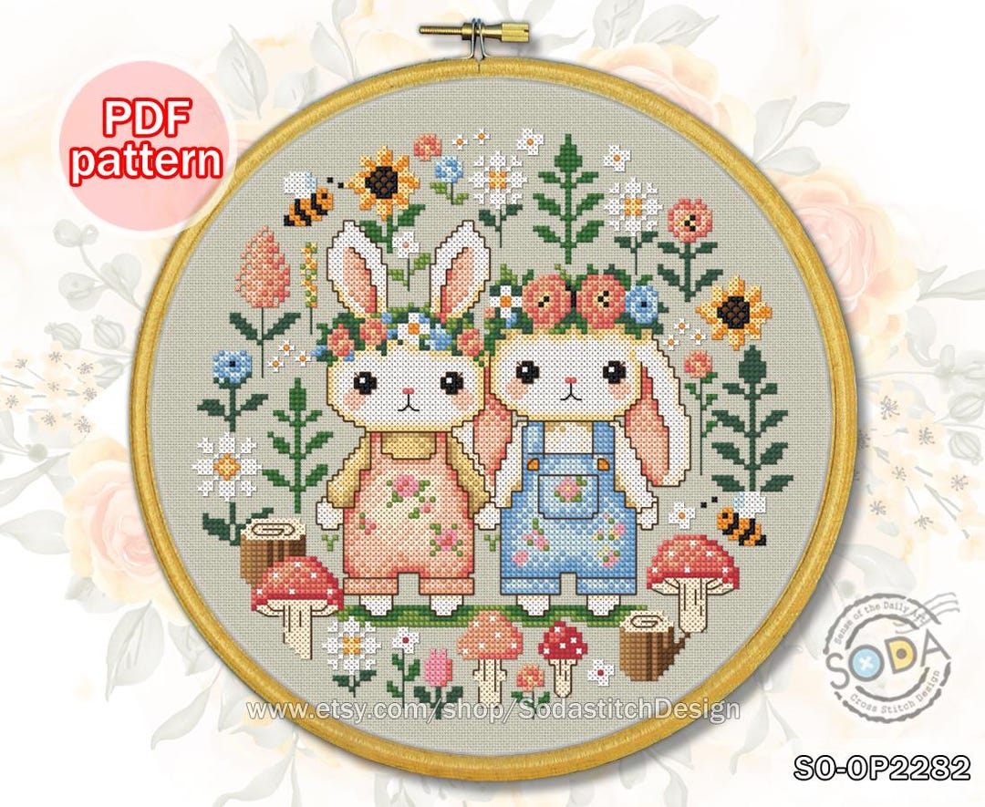 Cross Stitch Pattern Pdf Happy Easter Bunny Animal, SO-OP2282 'rabbit ...