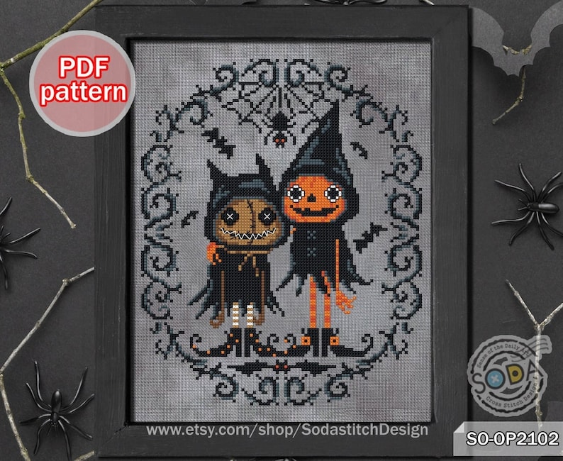 Cross Stitch Pattern Pdf Halloween Autumn Fall Pumpkin Witch Goth ...